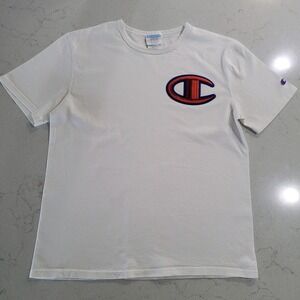 Vintage 90's Champion Big C‎ Embroidered WHITE Short Sleeve T-Shirt Men's Medium
